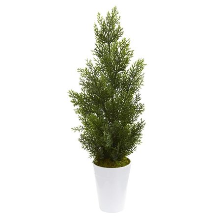 NEARLY NATURALS 27 in. Mini Cedar Artificial Pine Tree in Decorative Planter - White 5694-WH